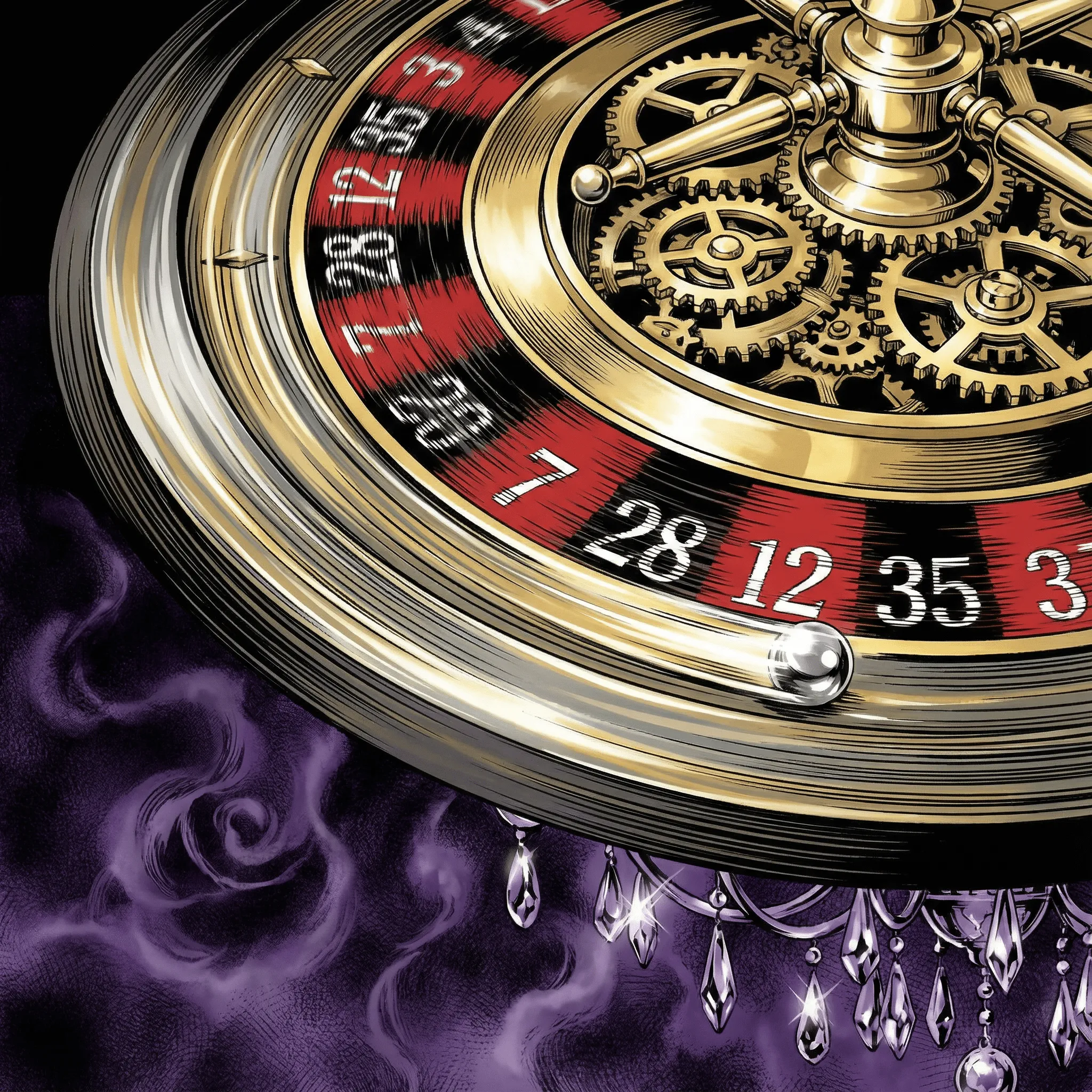 Roleta dourada girando com bola prateada